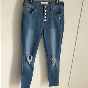 PacSun High-Rise Button Up Distressed Denim Ankle Jegging Jean in Super Stretch